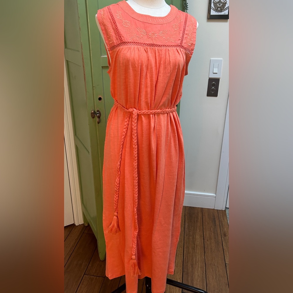 Ex Voto Amy embroidered midi dress with braided tassled belt. NWT